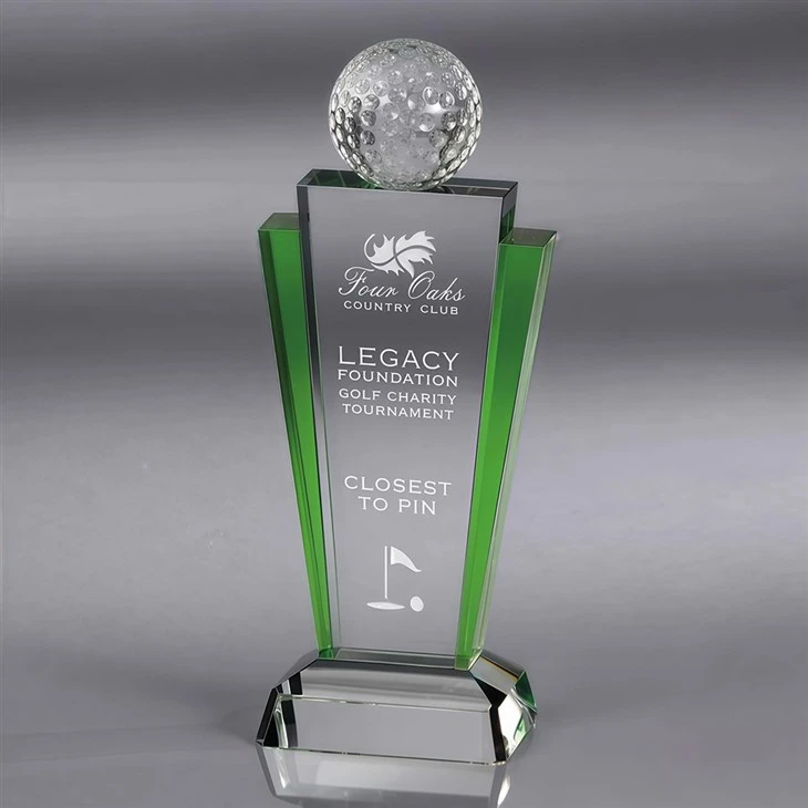 Crystal Golf Award With Green Accent For Golf Tournament high quality