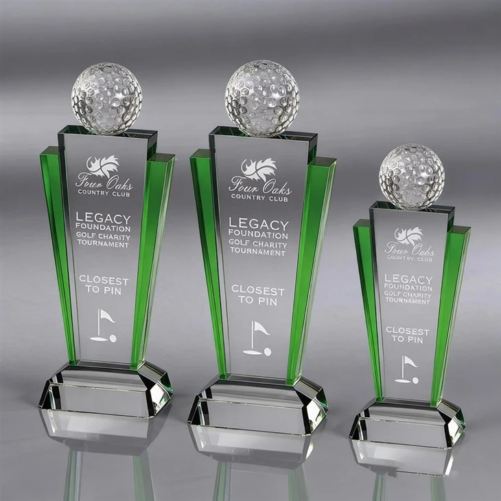 Crystal Golf Award With Green Accent For Golf Tournament best