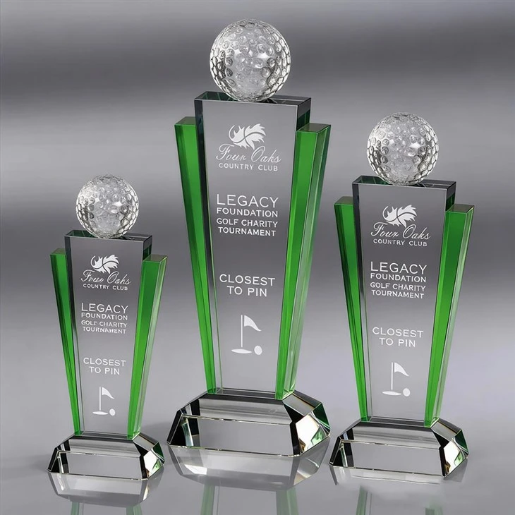 Crystal Golf Award With Green Accent For Golf Tournament