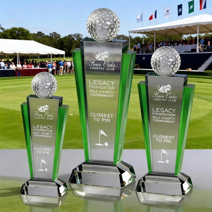Crystal Golf Award With Green Accent For Golf Tournament factory