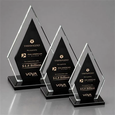 Black Crystal Diamond Award With Gold Accents For Corporate Milestones
