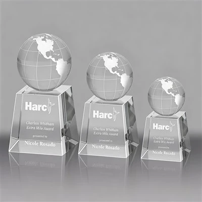 Crystal Globe Award With Trapezoid Base