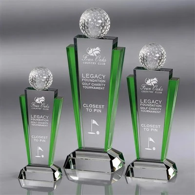 Crystal Golf Award With Green Accent For Golf Tournament