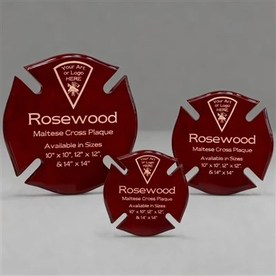 Custom Engraved Rosewood Maltese Cross Plaque